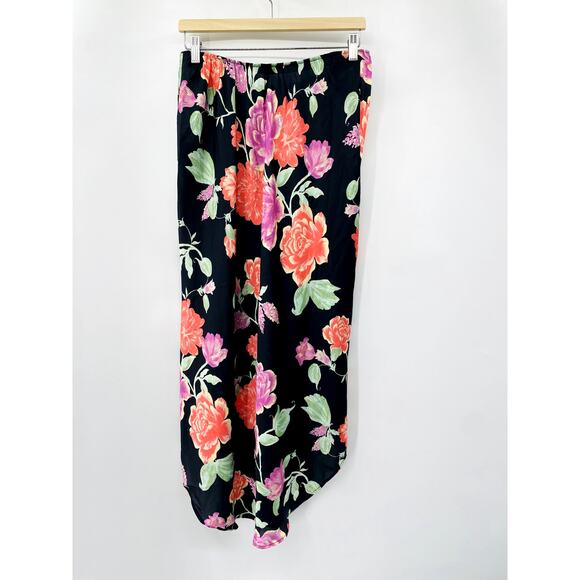 Free People black floral satin lace maxi slip skirt - Picture 5 of 6